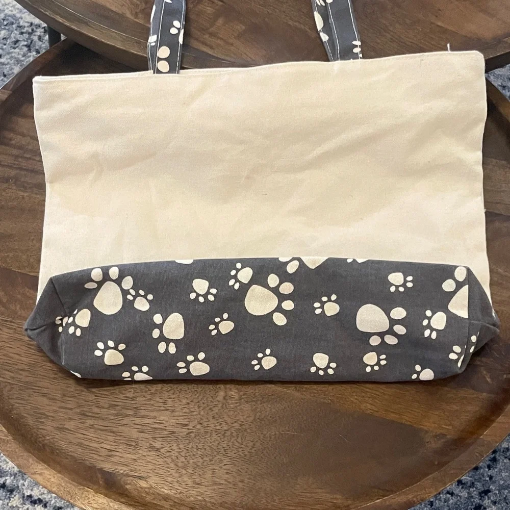 Cat Mom Canvas Tote Bag in Cream and Gray - Pet Lover Gift, NWOT